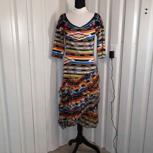 Vintage Collection Womens Western Fiesta Southwest Midi Dress Ruffles Size Med - Picture 1 of 8